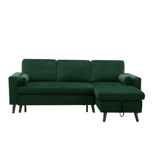 English Elm 88 Inch Velvet Sleeper Sectional Sofa with Reversible Chaise and Hidden Storage W668S00022