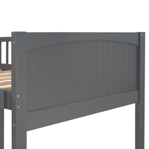 English Elm Twin Triple Bunk Bed with Loft and Built-In Drawers Space-Saving Pine Wood Design for Sleepovers Gray SM000232AAE-1