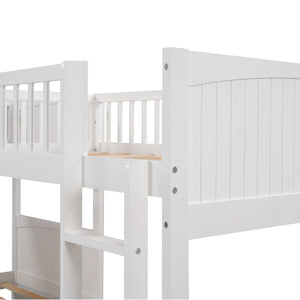 English Elm Twin Triple Bunk Bed with Loft and Built-In Drawers Space-Saving Pine Wood Design for Sleepovers White SM000232AAK-1