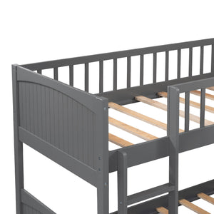 English Elm Twin Triple Bunk Bed with Loft and Built-In Drawers Space-Saving Pine Wood Design for Sleepovers Gray SM000232AAE-1