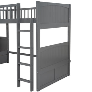 English Elm Twin Triple Bunk Bed with Loft and Built-In Drawers Space-Saving Pine Wood Design for Sleepovers Gray SM000232AAE-1