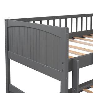 English Elm Twin Triple Bunk Bed with Loft and Built-In Drawers Space-Saving Pine Wood Design for Sleepovers Gray SM000232AAE-1