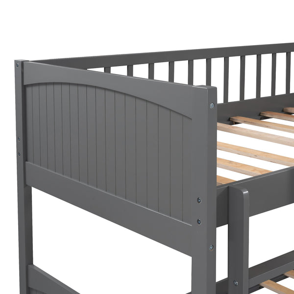 English Elm Twin Triple Bunk Bed with Loft and Built-In Drawers Space-Saving Pine Wood Design for Sleepovers Gray SM000232AAE-1