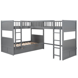 English Elm Twin Triple Bunk Bed with Loft and Built-In Drawers Space-Saving Pine Wood Design for Sleepovers Gray SM000232AAE-1