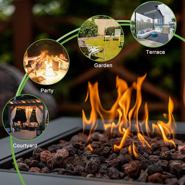 English Elm 28in 50,000BTU Outdoor Propane Fire Pit Table with Lid, Rattan Wicker Look, Lava Rock, ETL Safe Adjustable Flame HYMY-CDF-WMGB28-WK