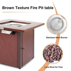 English Elm 28" 50000 BTU Outdoor Propane Fire Pit Table Square Brown Textured Patio Fireplace with Lid & Lava Rock Burgundy HYMY-CDF-WMGB28-X-JH
