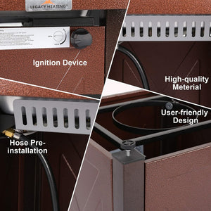 English Elm 28" 50000 BTU Outdoor Propane Fire Pit Table Square Brown Textured Patio Fireplace with Lid & Lava Rock Burgundy HYMY-CDF-WMGB28-X-JH
