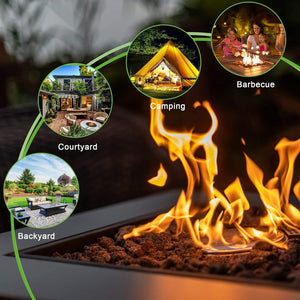 English Elm 28in Propane Fire Pit Table 50,000 BTU Square Outdoor Dining Firetable with Lid Lava Stones ETL Approved HYMY-CDF-WMGB28