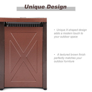 English Elm 28" 50000 BTU Outdoor Propane Fire Pit Table Square Brown Textured Patio Fireplace with Lid & Lava Rock Burgundy HYMY-CDF-WMGB28-X-JH