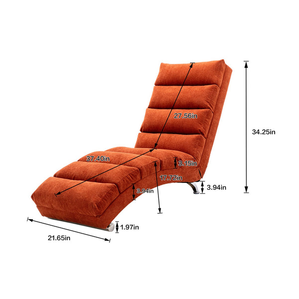 English Elm Linen Ergonomic Massage Chaise Lounge with Remote Control, 140° Recline, Heavy-Duty Frame, 5 Modes Orange W39539622