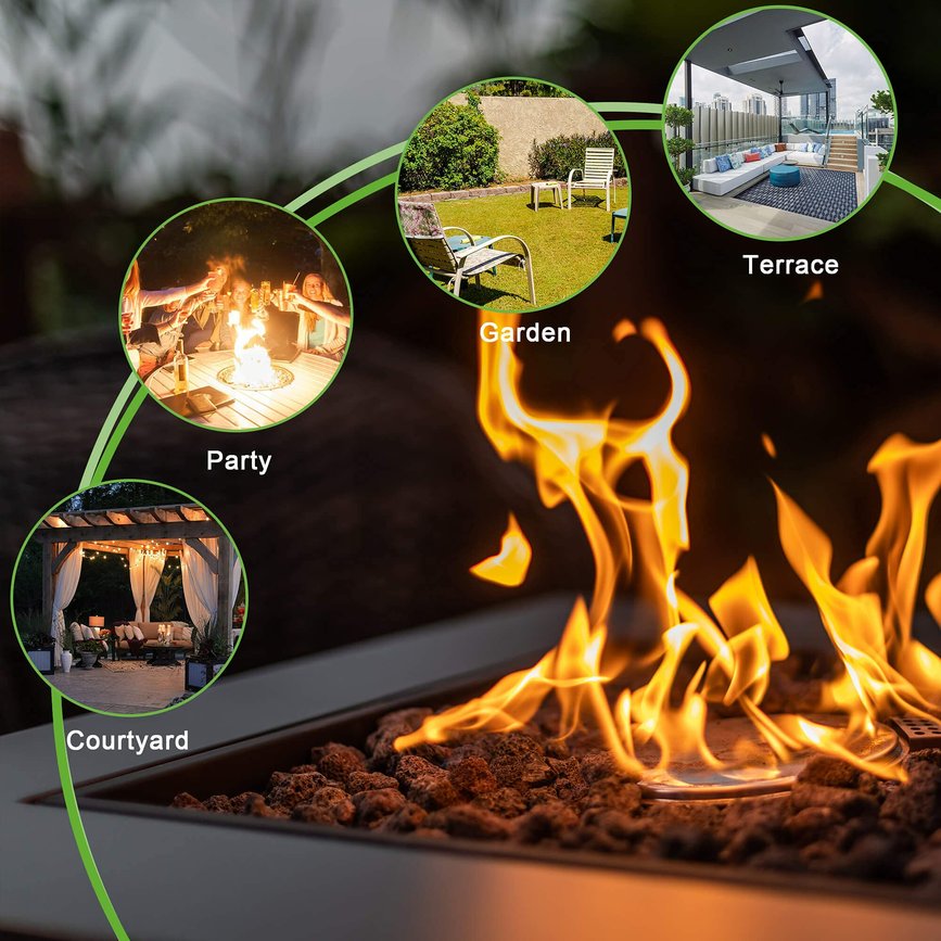 English Elm 28in Propane Fire Pit Table 50,000 BTU Square Outdoor Dining Firetable with Lid Lava Stones ETL Approved HYMY-CDF-WMGB28