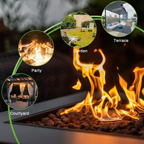 English Elm 28in Propane Fire Pit Table 50,000 BTU Square Outdoor Dining Firetable with Lid Lava Stones ETL Approved HYMY-CDF-WMGB28