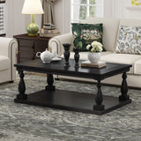 Rustic Black Coffee Table with Storage Shelf, Hand-Turned Baluster Posts, Solid Pine Wood, Elegant Carved Detailing - 45.20 x 28.30 x 17.90