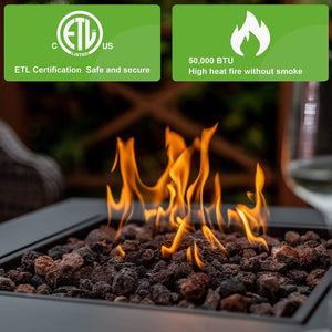 English Elm 28in 50,000BTU Outdoor Propane Fire Pit Table with Lid, Rattan Wicker Look, Lava Rock, ETL Safe Adjustable Flame HYMY-CDF-WMGB28-WK