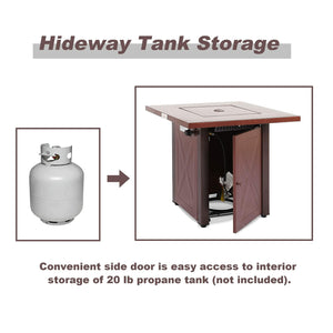 English Elm 28" 50000 BTU Outdoor Propane Fire Pit Table Square Brown Textured Patio Fireplace with Lid & Lava Rock Burgundy HYMY-CDF-WMGB28-X-JH