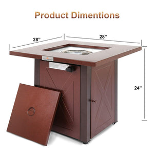 English Elm 28" 50000 BTU Outdoor Propane Fire Pit Table Square Brown Textured Patio Fireplace with Lid & Lava Rock Burgundy HYMY-CDF-WMGB28-X-JH