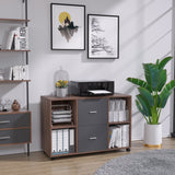 English Elm Mobile Filing Cabinet With 2 Drawers and 4 Open Storage Cabinets, Walnut-Dark Gray