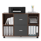 English Elm Mobile Filing Cabinet With 2 Drawers and 4 Open Storage Cabinets, Walnut-Dark Gray