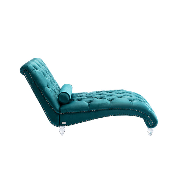 English Elm Velvet Curved Chaise Lounge Sofa with Button-Tufted Upholstery, Foam Seat, Acrylic Legs, Stylish Relaxation Teal W39538678