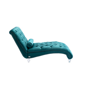 English Elm Velvet Curved Chaise Lounge Sofa with Button-Tufted Back, Thick Foam Comfort and Acrylic Legs for Living Room Relaxation Teal W39538678