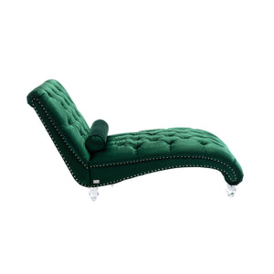 English Elm Velvet Curved Chaise Lounge Sofa with Button-Tufted Upholstery, Foam Seat, Acrylic Legs, Stylish Relaxation Emerald W39538677