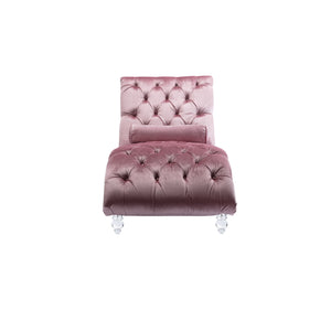 English Elm Velvet Curved Chaise Lounge Sofa with Button-Tufted Upholstery, Foam Seat, Acrylic Legs, Stylish Relaxation Pink W39538676