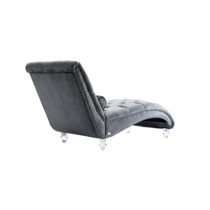 English Elm Velvet Curved Chaise Lounge Sofa with Button-Tufted Back, Thick Foam Cushion & Acrylic Legs for Living Room Comfort Silver W39538683