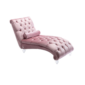 English Elm Velvet Curved Chaise Lounge Sofa with Button-Tufted Back, Thick Foam Comfort and Acrylic Legs for Living Room Relaxation Pink W39538676
