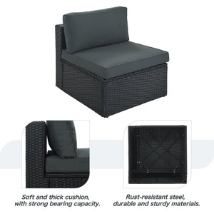 English Elm Go 7 Piece Outdoor Pe Wicker Sectional Set with Steel Frame and Striped Accent Pillows Gray FG201212AAE