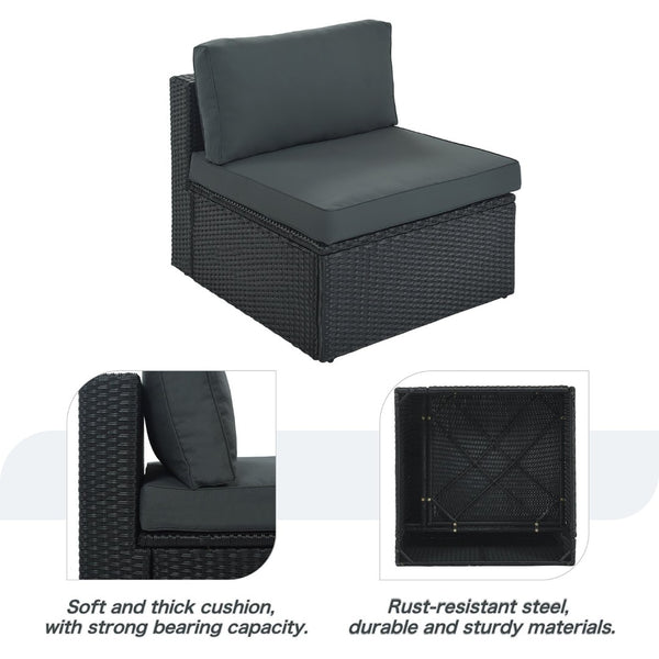 English Elm Go 7 Piece Outdoor Pe Wicker Sectional Set with Steel Frame and Striped Accent Pillows Gray FG201212AAE