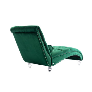 English Elm Velvet Curved Chaise Lounge Sofa with Button-Tufted Upholstery, Foam Seat, Acrylic Legs, Stylish Relaxation Emerald W39538677