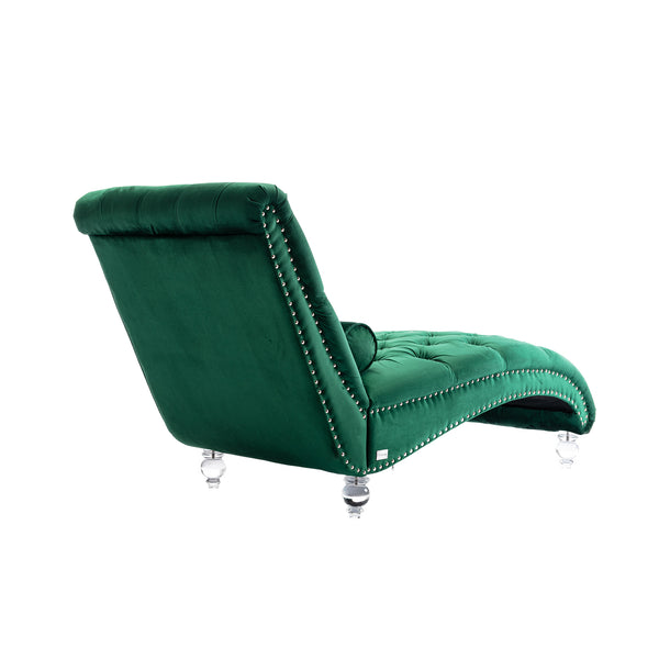 English Elm Velvet Curved Chaise Lounge Sofa with Button-Tufted Back, Thick Foam Comfort and Acrylic Legs for Living Room Relaxation Emerald W39538677