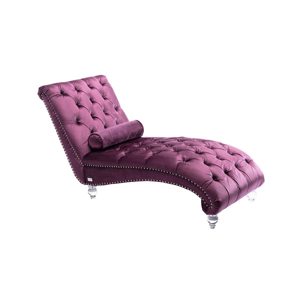 English Elm Velvet Curved Chaise Lounge Sofa with Button-Tufted Upholstery, Foam Seat, Acrylic Legs, Stylish Relaxation Purple W39538679