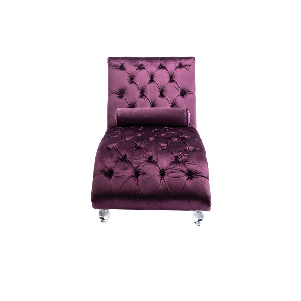 English Elm Velvet Curved Chaise Lounge Sofa with Button-Tufted Back, Thick Foam Comfort and Acrylic Legs for Living Room Relaxation Purple W39538679