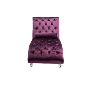 English Elm Velvet Curved Chaise Lounge Sofa with Button-Tufted Back, Thick Foam Comfort and Acrylic Legs for Living Room Relaxation Purple W39538679