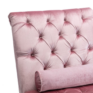 English Elm Velvet Curved Chaise Lounge Sofa with Button-Tufted Upholstery, Foam Seat, Acrylic Legs, Stylish Relaxation Pink W39538676