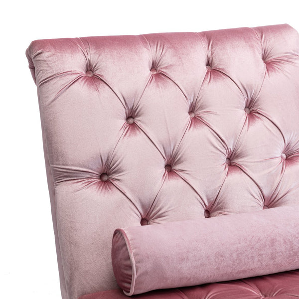 English Elm Velvet Curved Chaise Lounge Sofa with Button-Tufted Upholstery, Foam Seat, Acrylic Legs, Stylish Relaxation Pink W39538676