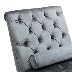 English Elm Velvet Curved Chaise Lounge Sofa with Button-Tufted Back, Thick Foam Cushion & Acrylic Legs for Living Room Comfort Silver W39538683