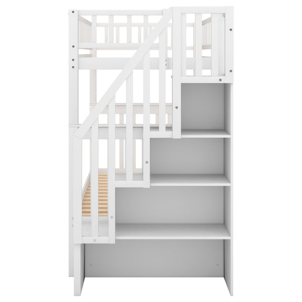 English Elm Twin Twin-over-Twin Bunk Bed with Trundle, Solid Wood Slat Support, Guardrail & Built-In Storage for Three Sleeps White SM000304AAK-1
