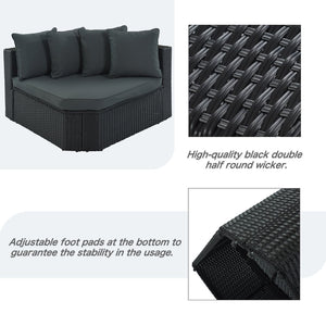 English Elm Go 7 Piece Outdoor Pe Wicker Sectional Set with Steel Frame and Striped Accent Pillows Gray FG201212AAE