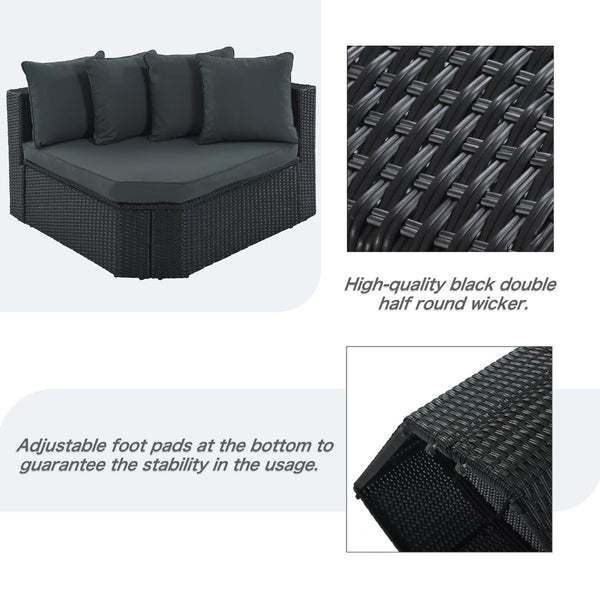 English Elm Go 7 Piece Outdoor Pe Wicker Sectional Set with Steel Frame and Striped Accent Pillows Gray FG201212AAE