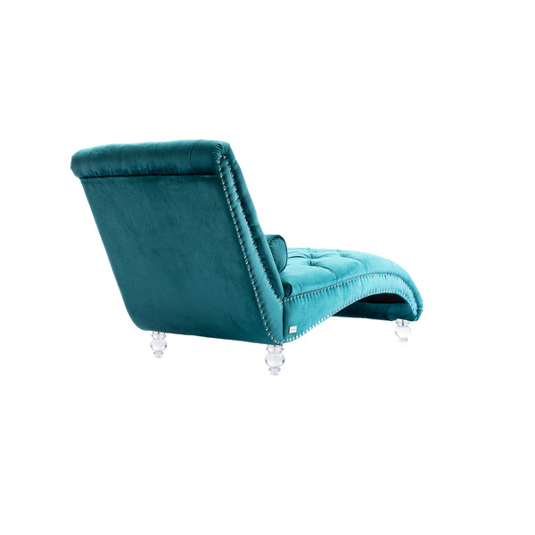 English Elm Velvet Curved Chaise Lounge Sofa with Button-Tufted Upholstery, Foam Seat, Acrylic Legs, Stylish Relaxation Teal W39538678