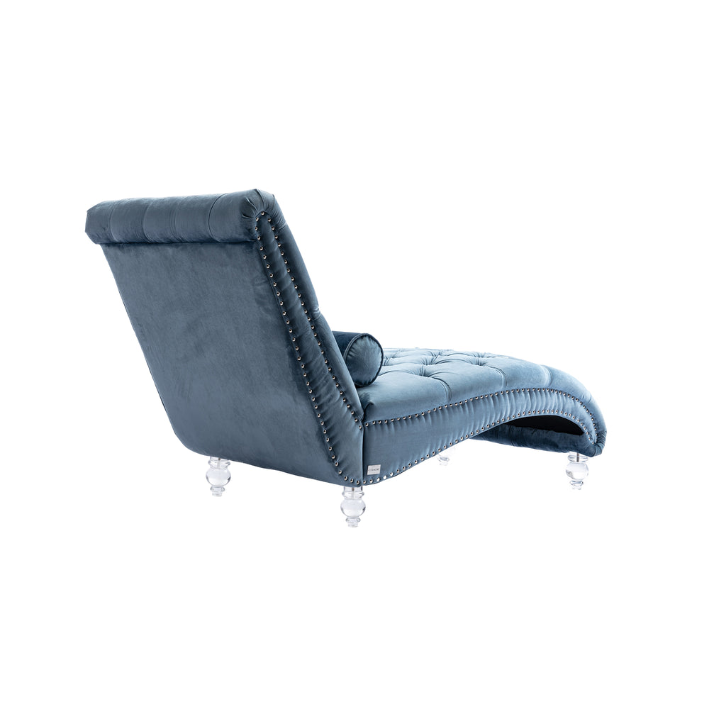 English Elm Velvet Curved Chaise Lounge Sofa with Button-Tufted Upholstery, Plush Foam Seat and Acrylic Legs Light Blue W39538684