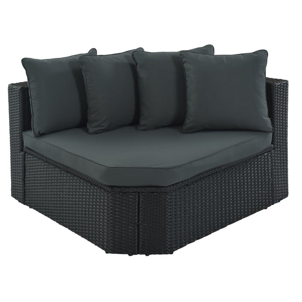 English Elm Go 7 Piece Outdoor Pe Wicker Sectional Set with Steel Frame and Striped Accent Pillows Gray FG201212AAE