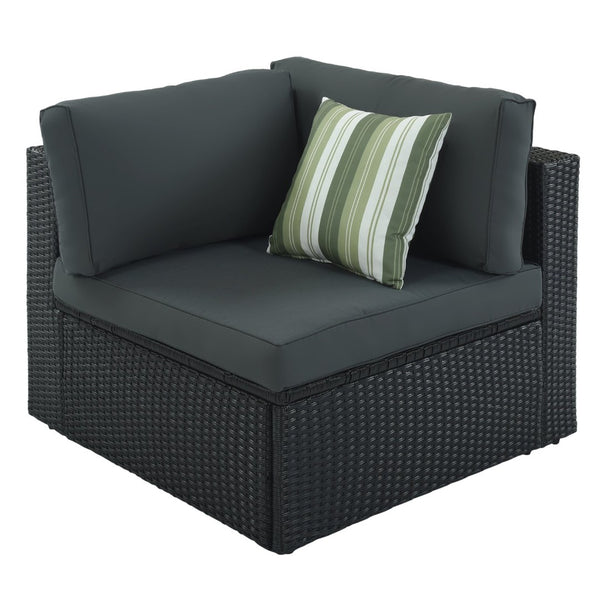 English Elm Go 7 Piece Outdoor Pe Wicker Sectional Set with Steel Frame and Striped Accent Pillows Gray FG201212AAE