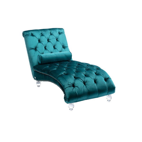 English Elm Velvet Curved Chaise Lounge Sofa with Button-Tufted Upholstery, Foam Seat, Acrylic Legs, Stylish Relaxation Teal W39538678