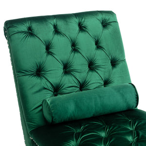 English Elm Velvet Curved Chaise Lounge Sofa with Button-Tufted Upholstery, Foam Seat, Acrylic Legs, Stylish Relaxation Emerald W39538677