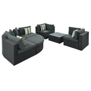 English Elm Go 7 Piece Outdoor Pe Wicker Sectional Set with Steel Frame and Striped Accent Pillows Gray FG201212AAE