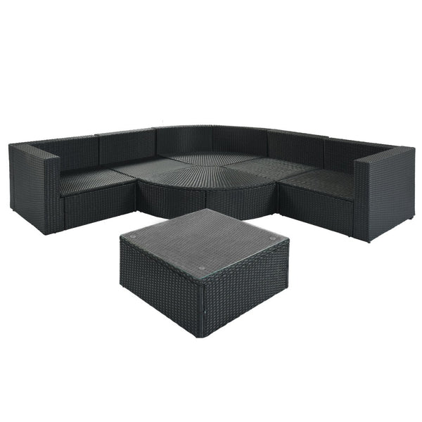 English Elm Go 7 Piece Outdoor Pe Wicker Sectional Set with Steel Frame and Striped Accent Pillows Gray FG201212AAE