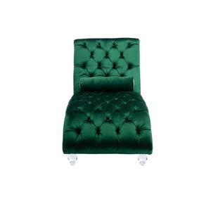 English Elm Velvet Curved Chaise Lounge Sofa with Button-Tufted Upholstery, Foam Seat, Acrylic Legs, Stylish Relaxation Emerald W39538677